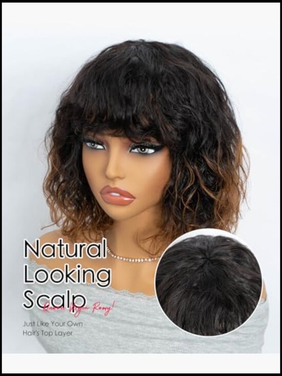 Short Curly Bob Wig Human Hair Glueless Wear and Go Chic Daily Party